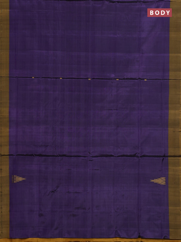 Banana pith saree deep violet and mustard yellow with thread woven buttas and contrast border