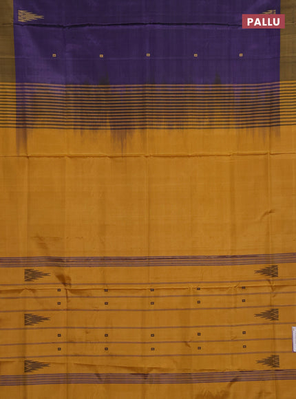 Banana pith saree deep violet and mustard yellow with thread woven buttas and contrast border