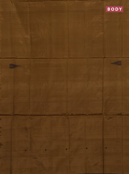 Banana pith saree dark mustard and jamun shade with thread woven buttas in borderless style