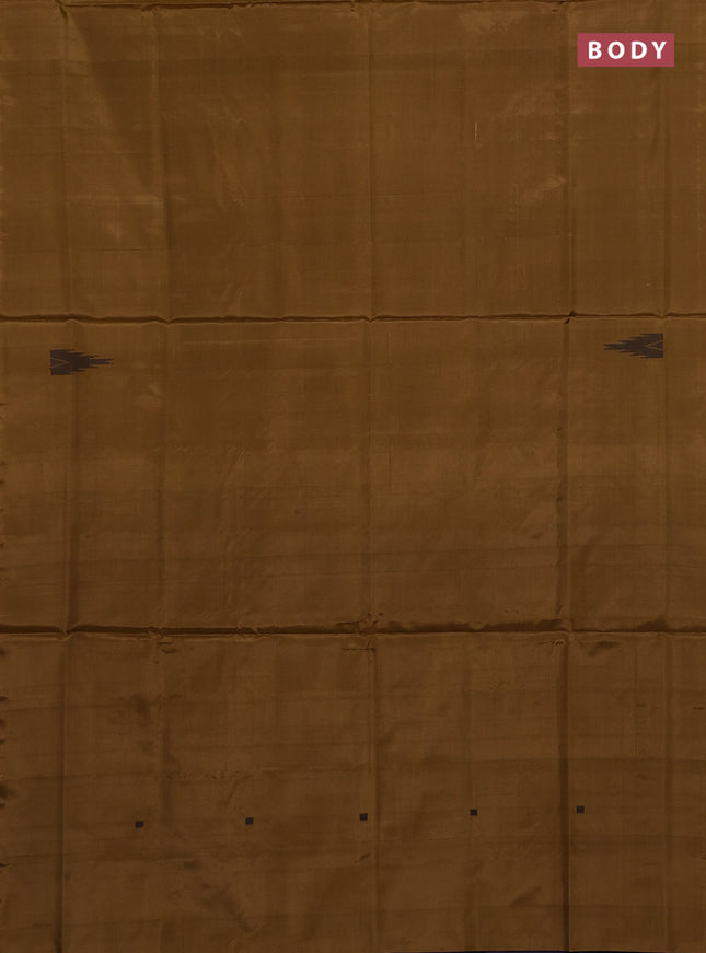 Banana pith saree dark mustard and jamun shade with thread woven buttas in borderless style