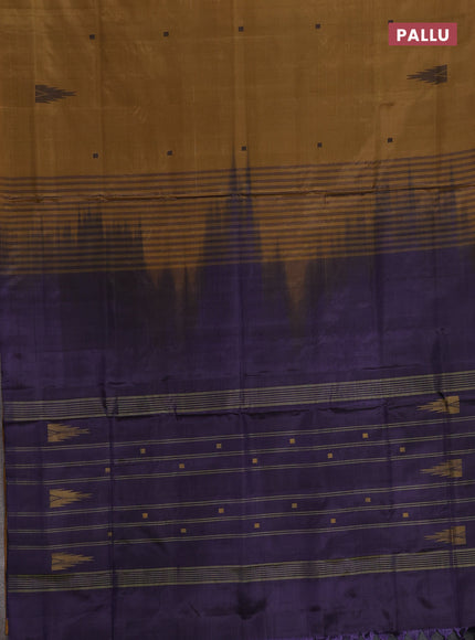 Banana pith saree dark mustard and jamun shade with thread woven buttas in borderless style