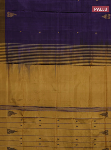 Banana pith saree deep violet and mustard yellow with thread woven buttas and contrast border
