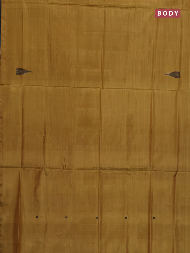 Banana pith saree mustard yellow and jamun shade with thread woven buttas in borderless style