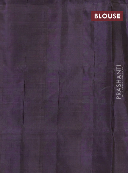 Banana pith saree mustard yellow and jamun shade with thread woven buttas in borderless style