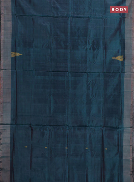 Banana pith saree peacock green and peach shade with thread woven buttas and contrast border
