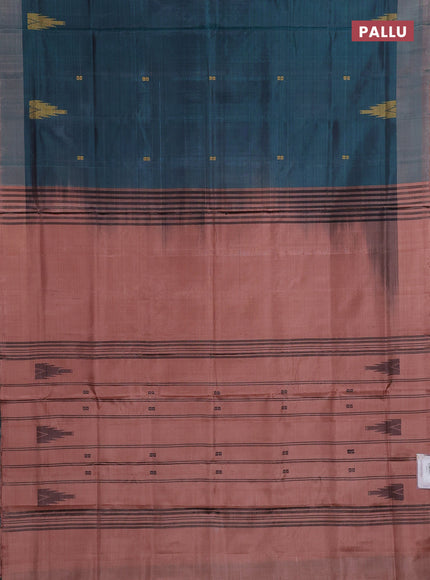 Banana pith saree peacock green and peach shade with thread woven buttas and contrast border