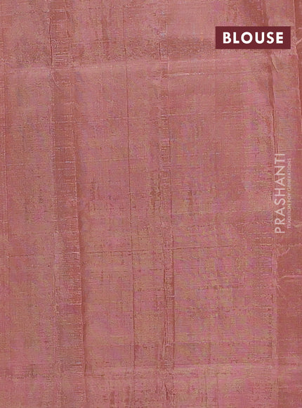 Banana pith saree peacock green and peach shade with thread woven buttas and contrast border