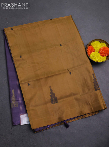 Banana pith saree dark mustard and deep jamun with thread woven buttas in borderless style