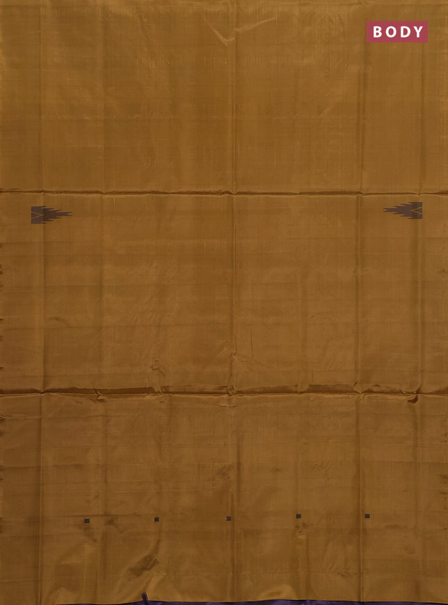 Banana pith saree dark mustard and deep jamun with thread woven buttas in borderless style