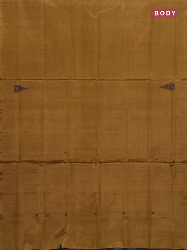 Banana pith saree dark mustard and deep jamun with thread woven buttas in borderless style