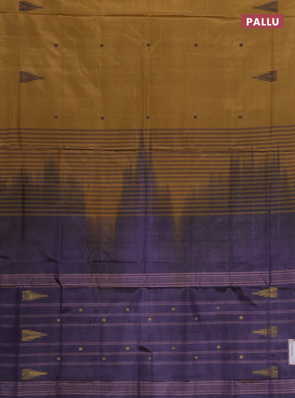 Banana pith saree dark mustard and deep jamun with thread woven buttas in borderless style