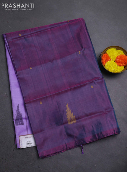 Banana pith saree wine shade and lavender with thread woven buttas in borderless style