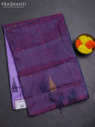 Banana pith saree wine shade and lavender with thread woven buttas in borderless style