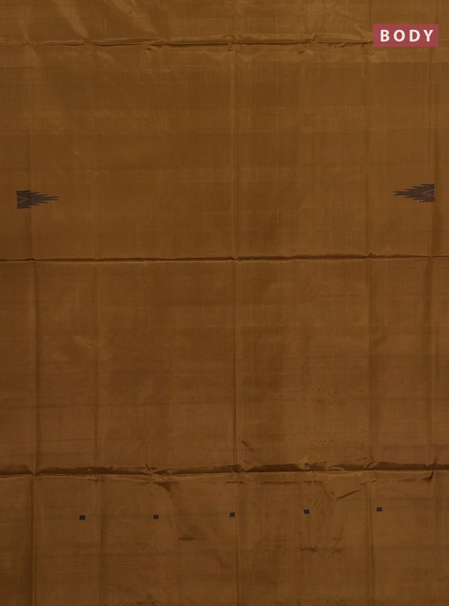 Banana pith saree dark mustard and deep jamun with thread woven buttas in borderless style