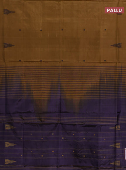 Banana pith saree dark mustard and deep jamun with thread woven buttas in borderless style