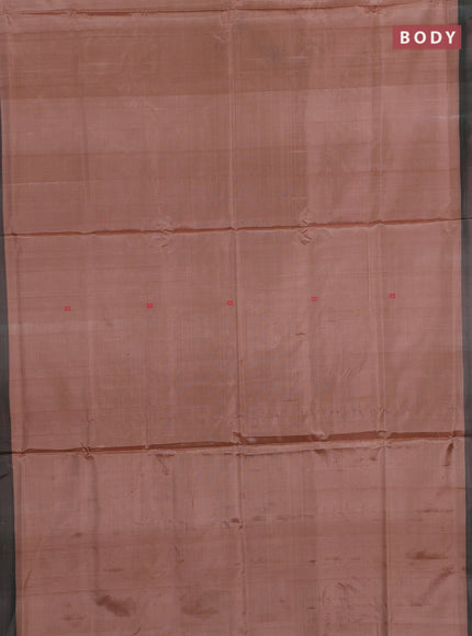 Banana pith saree peach shade and dual shade of green with thread woven buttas and contrast border