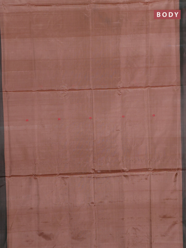 Banana pith saree peach shade and dual shade of green with thread woven buttas and contrast border