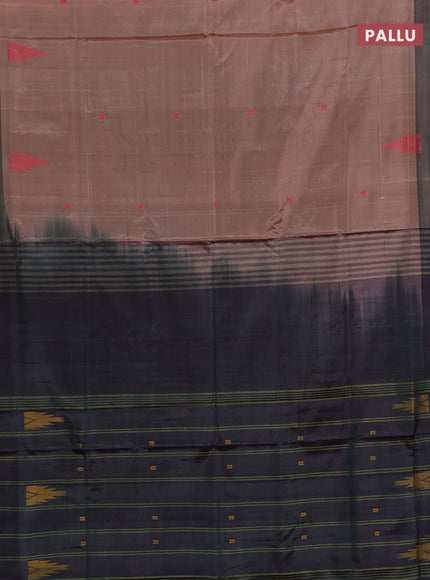 Banana pith saree peach shade and dual shade of green with thread woven buttas and contrast border