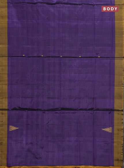 Banana pith saree deep violet and mustard yellow with thread woven buttas and contrast border