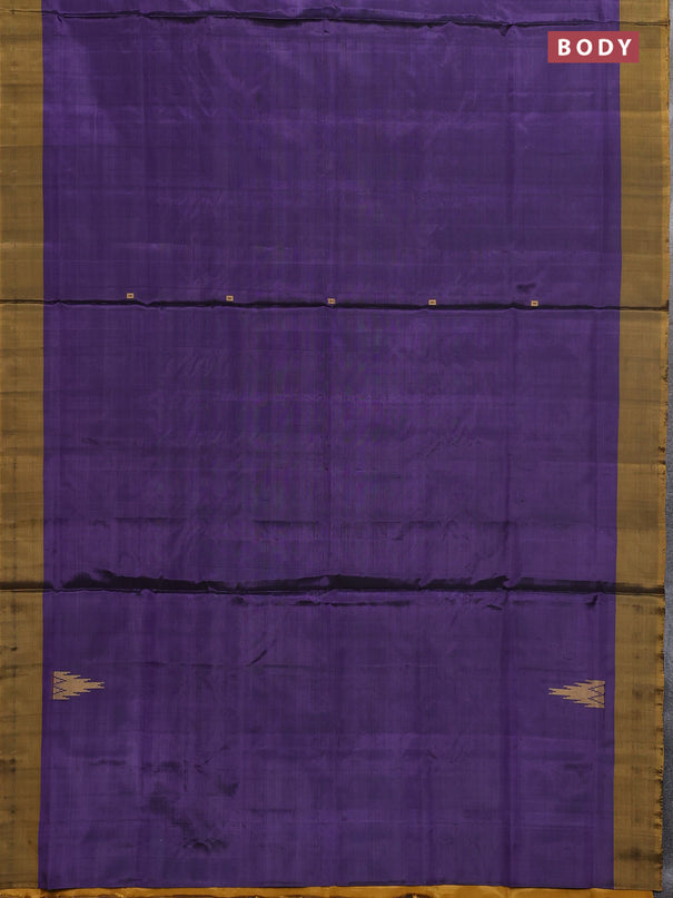 Banana pith saree deep violet and mustard yellow with thread woven buttas and contrast border