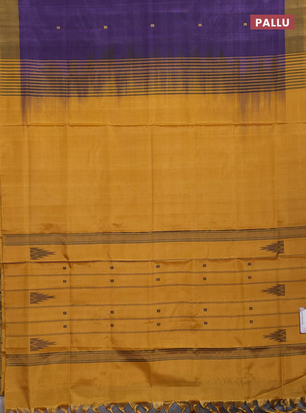 Banana pith saree deep violet and mustard yellow with thread woven buttas and contrast border