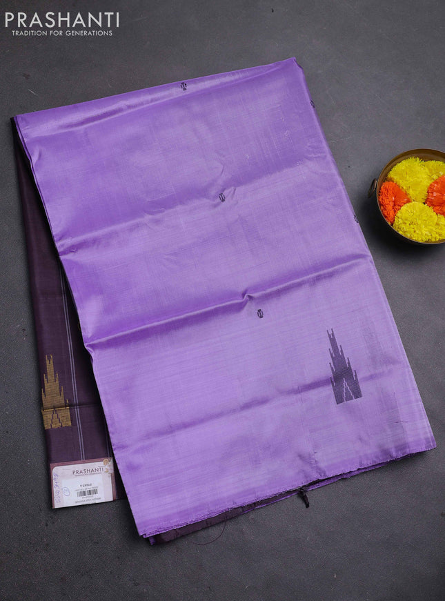 Banana pith saree lavender and deep jamun with thread woven buttas in borderless style