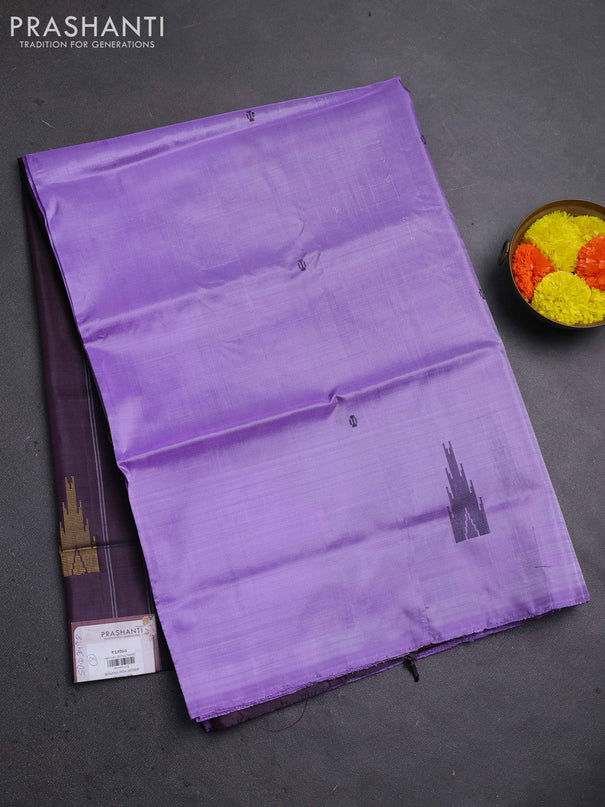 Banana pith saree lavender and deep jamun with thread woven buttas in borderless style