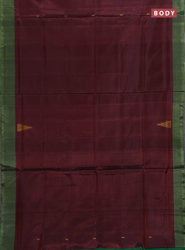 Banana pith saree maroon and green with thread woven buttas and contrast border