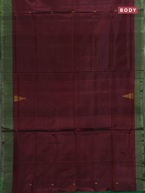 Banana pith saree maroon and green with thread woven buttas and contrast border