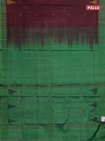 Banana pith saree maroon and green with thread woven buttas and contrast border