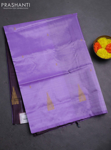 Banana pith saree lavender and deep jamun with thread woven buttas in borderless style