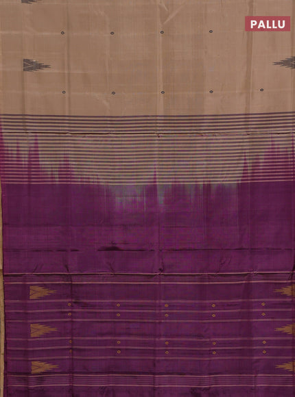 Banana pith saree sandal and purple with thread woven buttas in borderless style