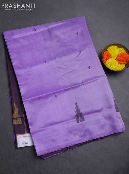 Banana pith saree lavender and deep jamun with thread woven buttas in borderless style
