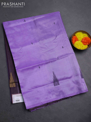 Banana pith saree lavender and deep jamun with thread woven buttas in borderless style