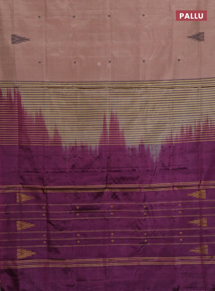 Banana pith saree sandal and purple with thread woven buttas in borderless style