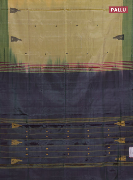 Banana pith saree pale yellow and dual shade of purple with thread woven buttas and contrast border