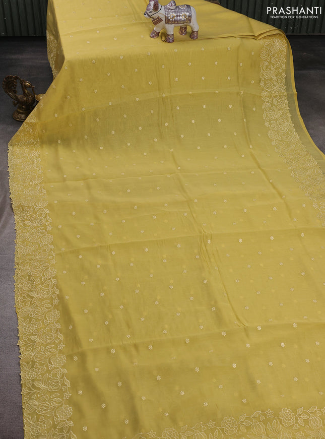 Yellow Mul Chanderi Saree - Embroidery