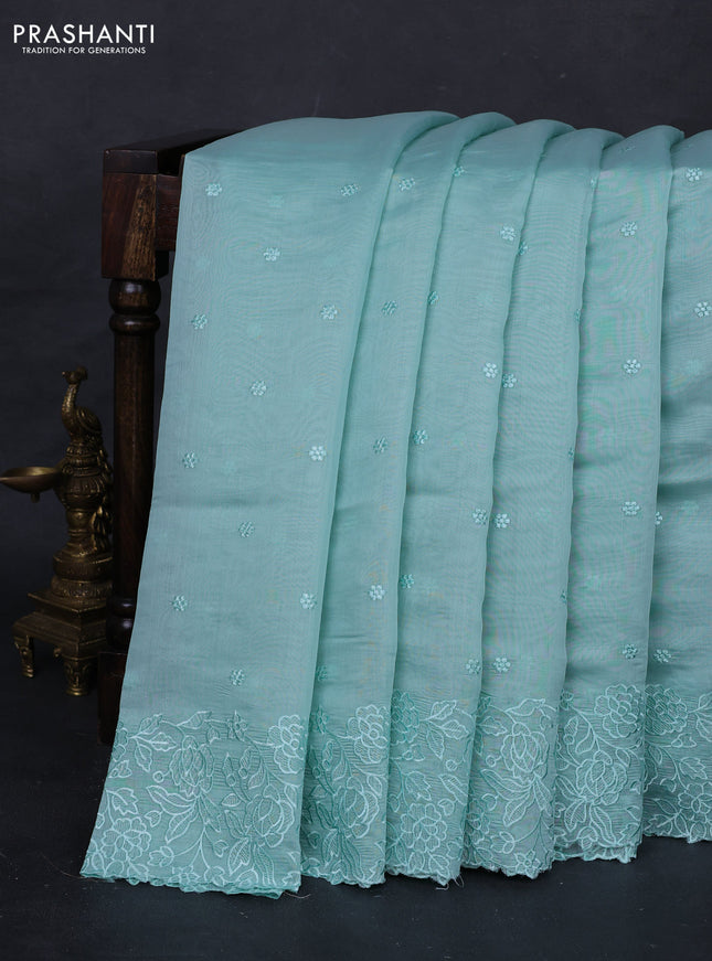 Teal Blue Mul Chanderi Saree - Embroidery