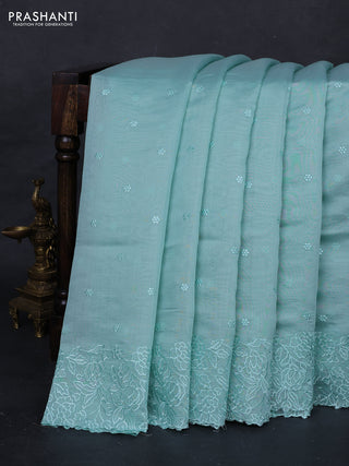 Teal Blue Mul Chanderi Saree - Embroidery