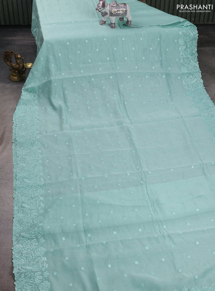 Teal Blue Mul Chanderi Saree - Embroidery