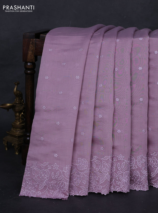 Lavender Mul Chanderi Saree - Embroidery