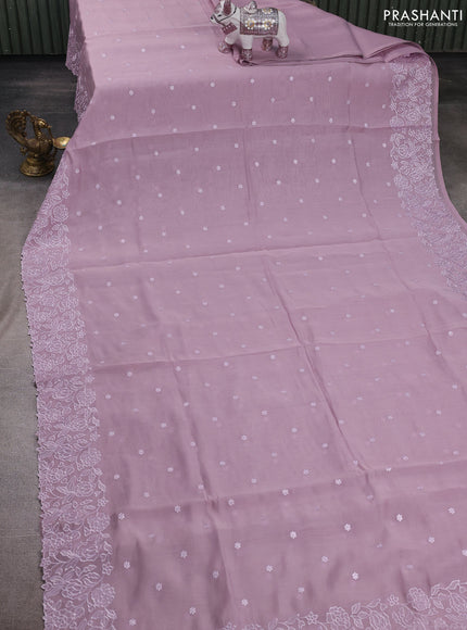 Lavender Mul Chanderi Saree - Embroidery