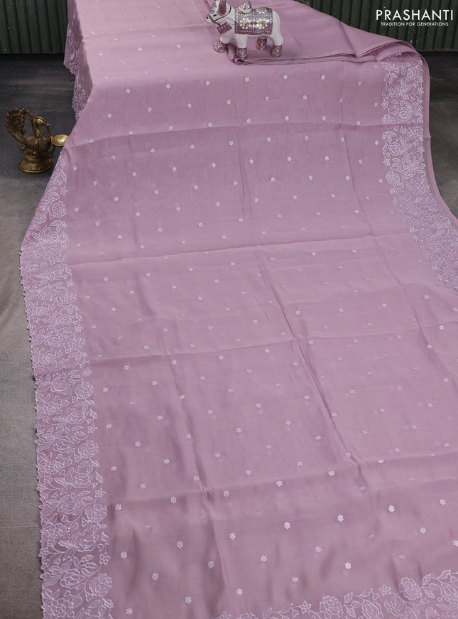 Lavender Mul Chanderi Saree - Embroidery