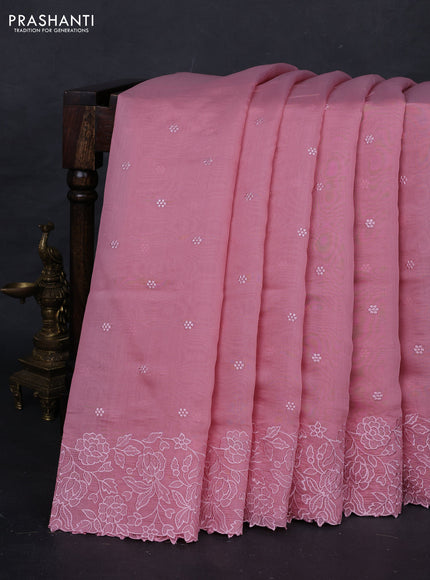 Peach Pink Mul Chanderi Saree - Embroidery