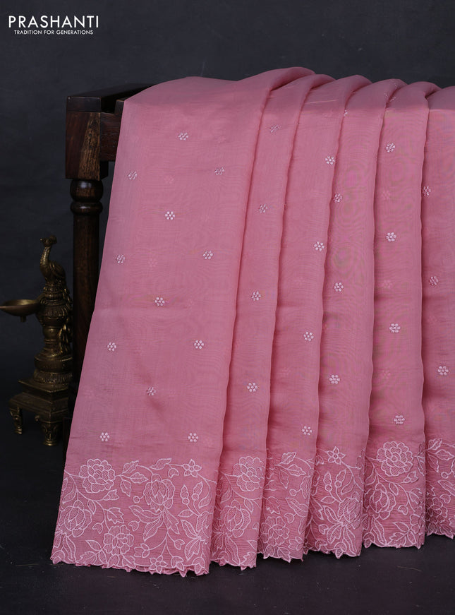 Peach Pink Mul Chanderi Saree - Embroidery