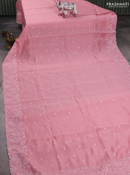 Peach Pink Mul Chanderi Saree - Embroidery