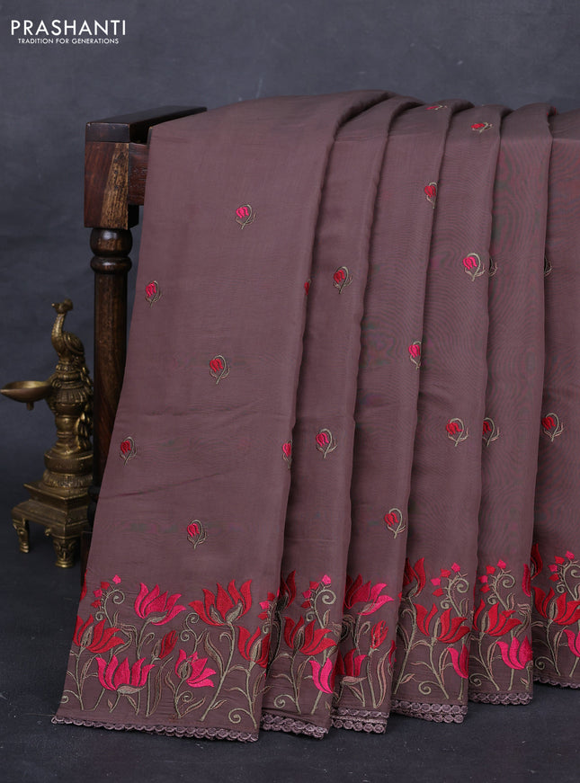 Brown Mul Chanderi Saree - Embroidery