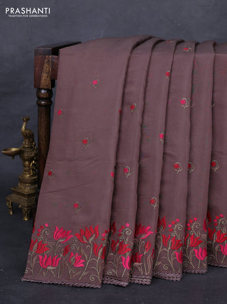 Brown Mul Chanderi Saree - Embroidery