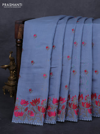 Grey Mul Chanderi Saree - Embroidery