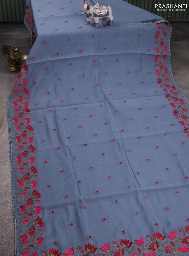 Grey Mul Chanderi Saree - Embroidery